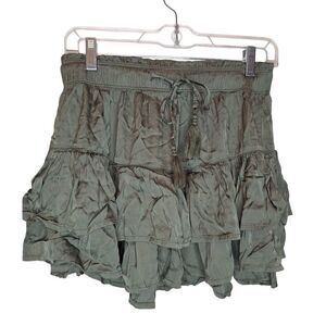 Aerie Women's Size Small Tiered Ruffle Mini Skirt Olive Green Elastic Waist NWT